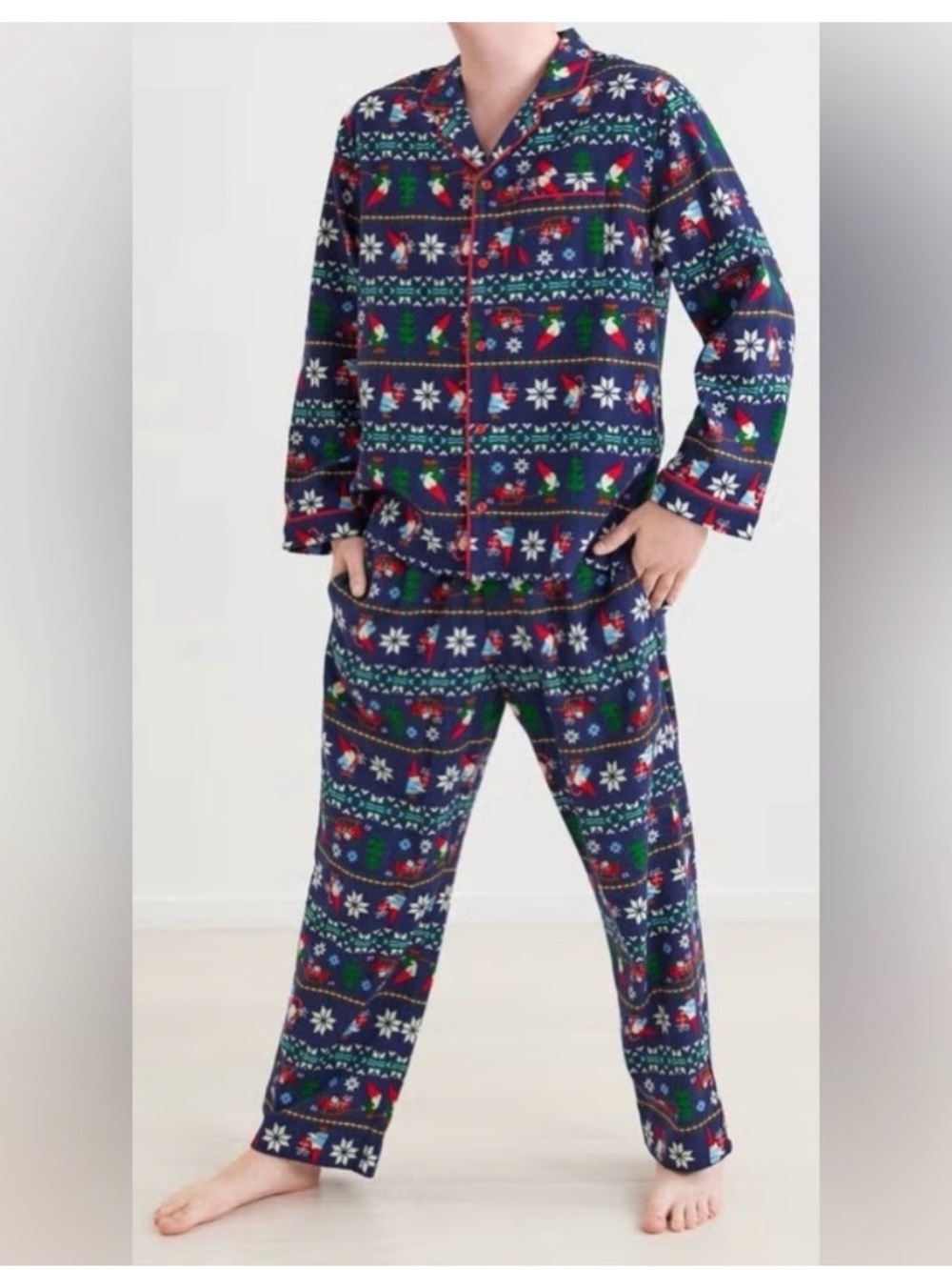 Hanna Andersson flannel holiday Christmas pajamas pants gnome sweet gnome blue M